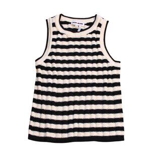 DKNY Womens Petite Medium PM Cream Black Knit Tank Top Sleeveless